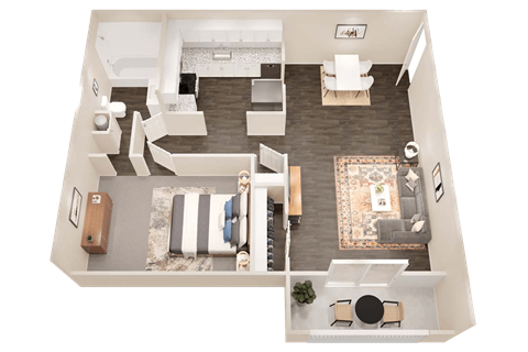 a 3d drawing of a bedroom with a living room